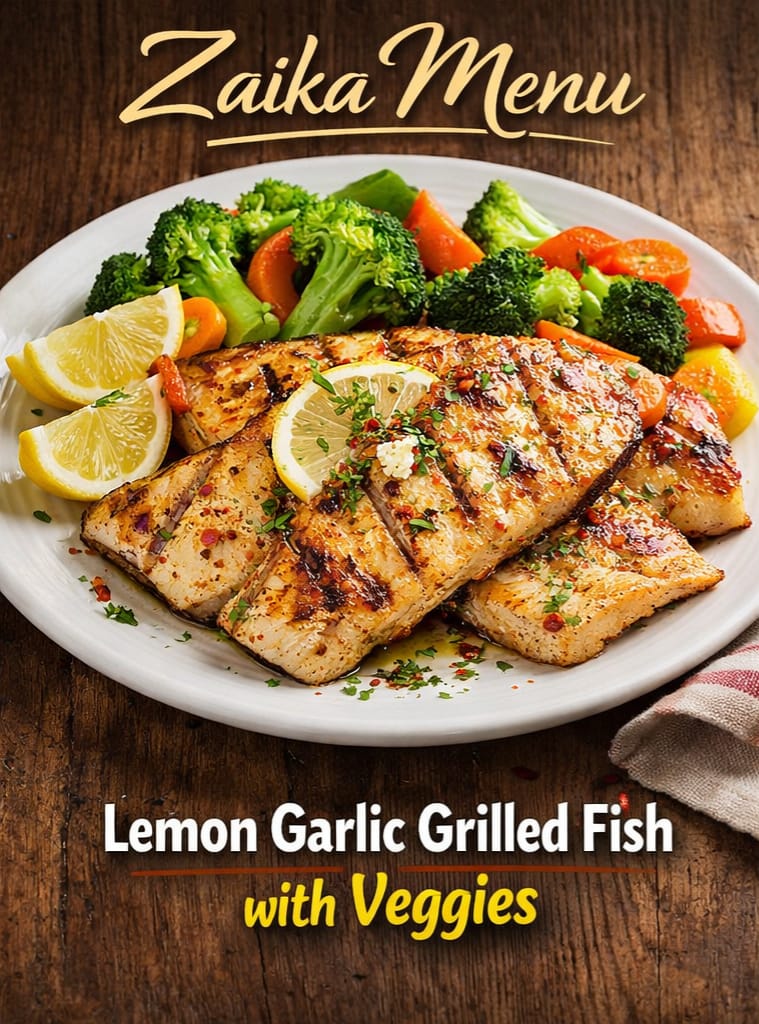 lemon garlic grilled fish with vegetables healthy high protein recipe