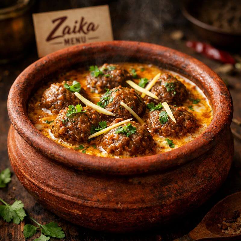 Handi Gola Kabab simmering in rich makhni gravy by Zaika Menu