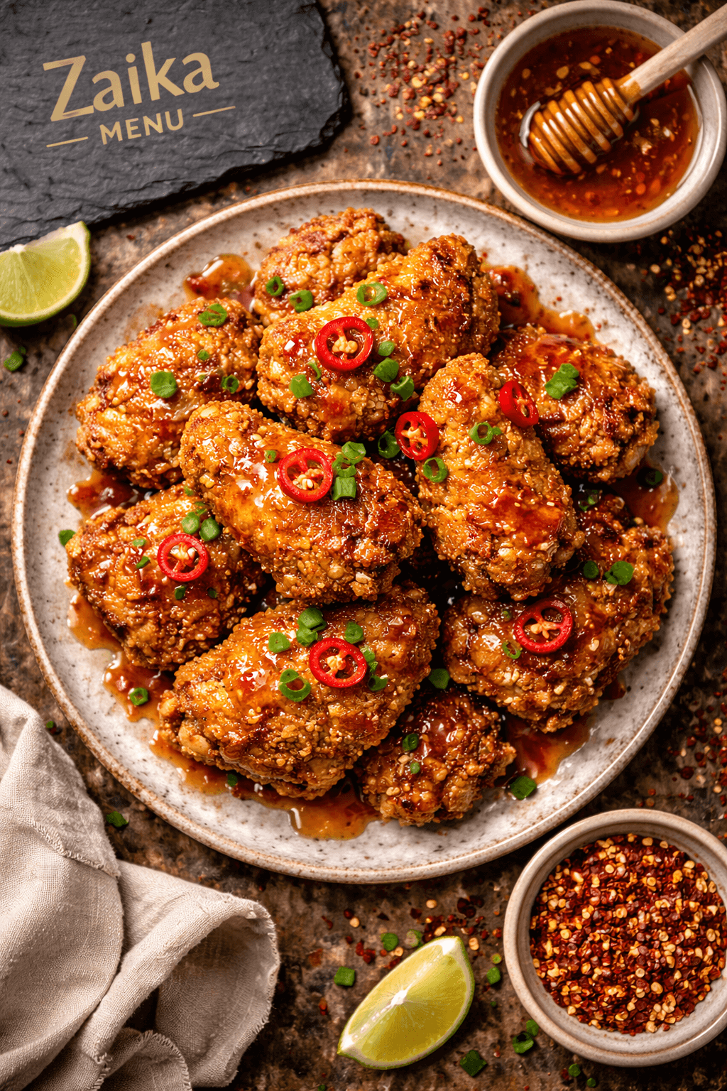 Step-by-step Hot Honey Air-Fried Chicken recipe preparation by Zaika Menu.