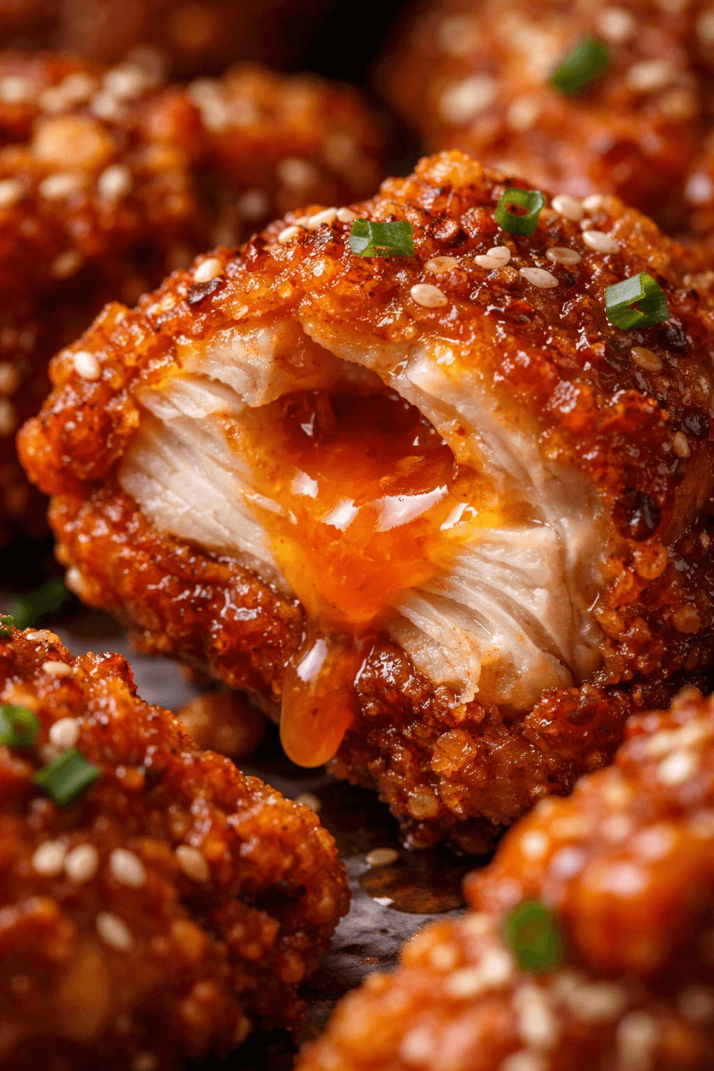 Close-up of Viral Hot Honey Injected Korean Fried Chicken 2026