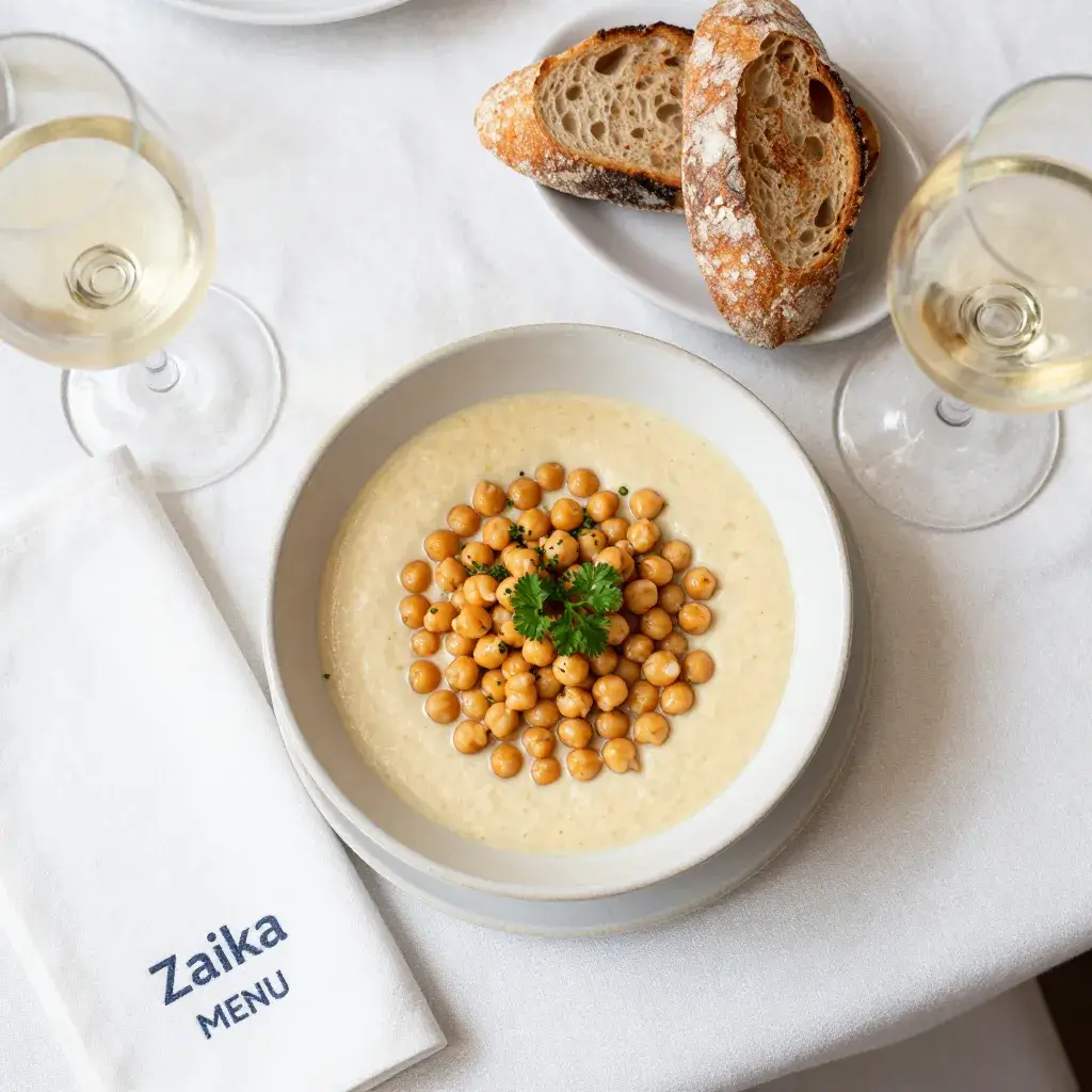 Close-up of Viral Marry Me Chickpeas in a modern white ceramic bowl garnished with fresh basil.