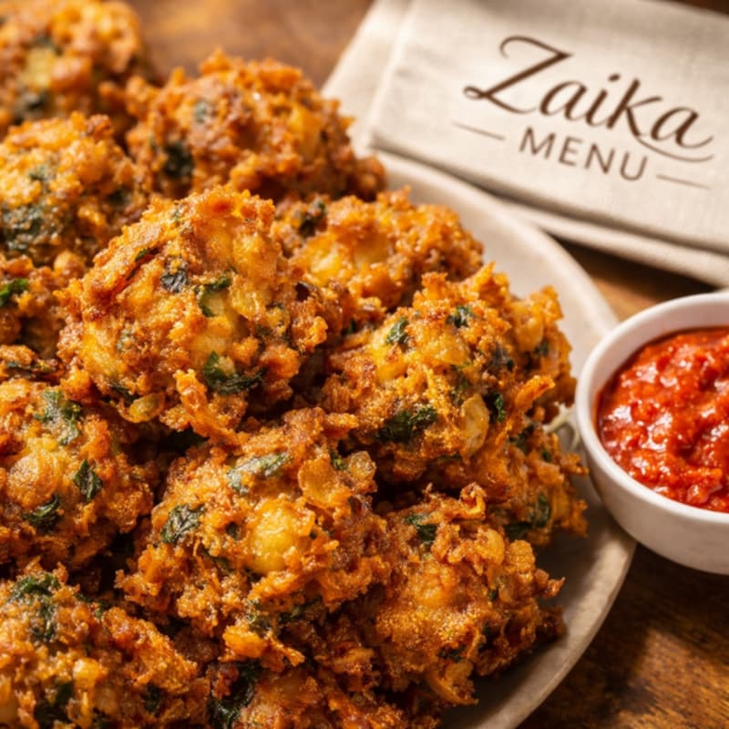 Close-up of crispy besan coating in Best Air Fryer Pakoras Recipe by Zaika Menu