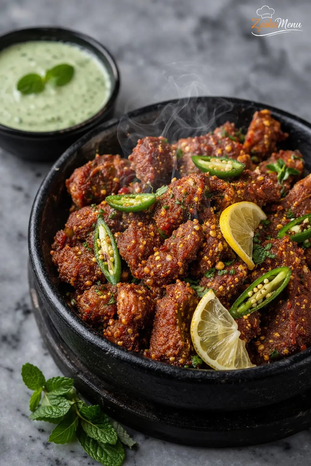 Crispy and soft Beef Chatkhara Boti recipe 2026 with lemon garnish by ZaikaMenu