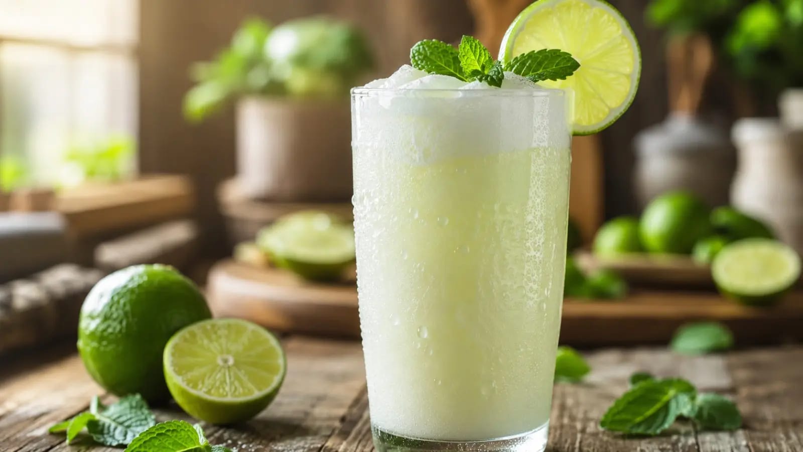 Step-by-step Brazilian Limonada preparation with fresh limes and condensed milk